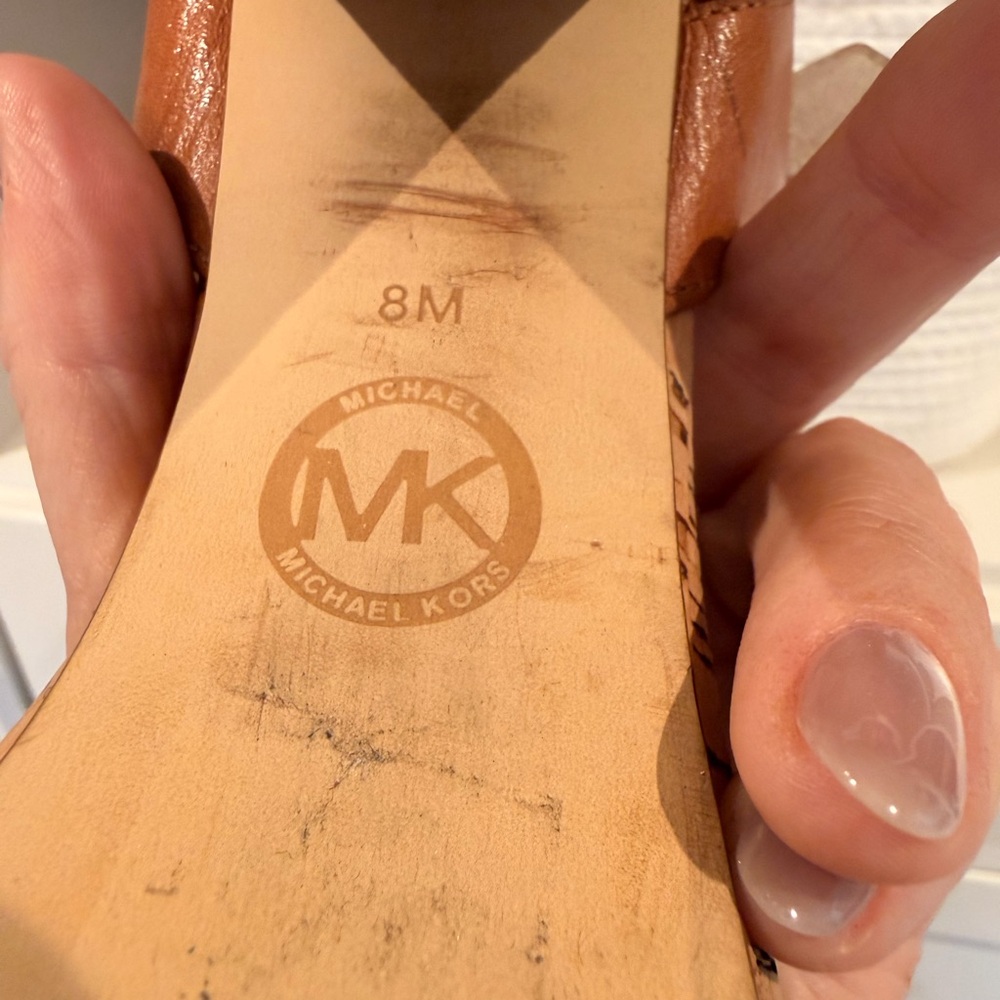 Michael Kors Cognac Leather Cork Platform Heels - Picture 9 of 13
